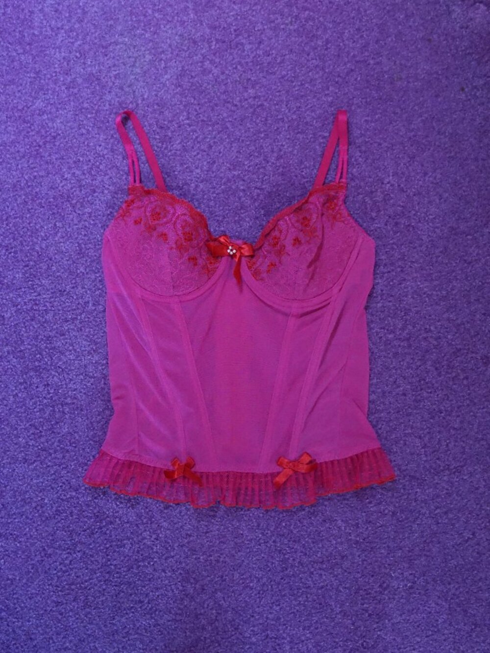 Pink & red lace bustier going out top  Best fits women's S
